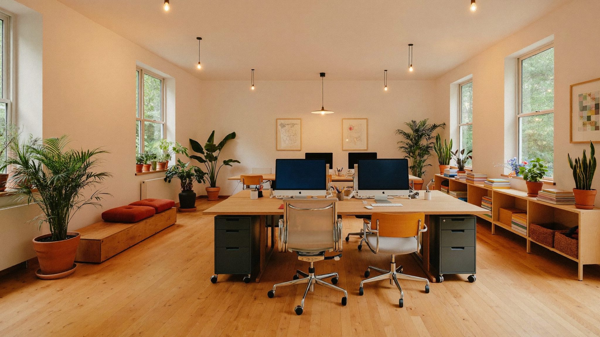 Bright Ledger office interior with plants and consultation desk